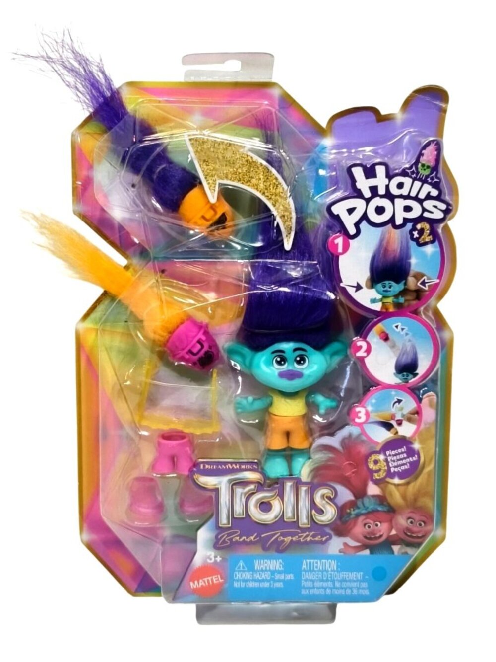 Dreamworks Trolls Hair Pops Band Together Doll 9 Pc Swappable Hair Accessories